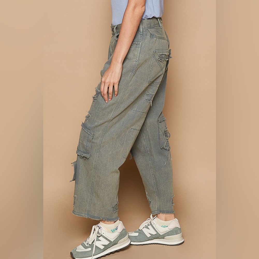 POL Distressed Raw Hem Wide Leg Pants - Picture 2 of 4